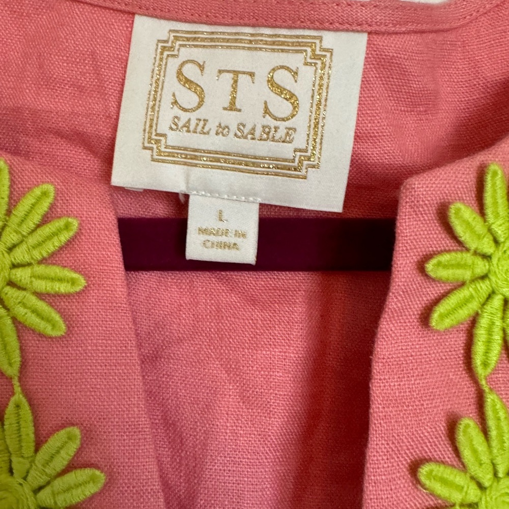 👉🏼LIKE NEW👈🏼 STS Sail 2 Sable Flower Embroidered Short Sleeve Linen Tunic Size:L - Picture 6 of 6